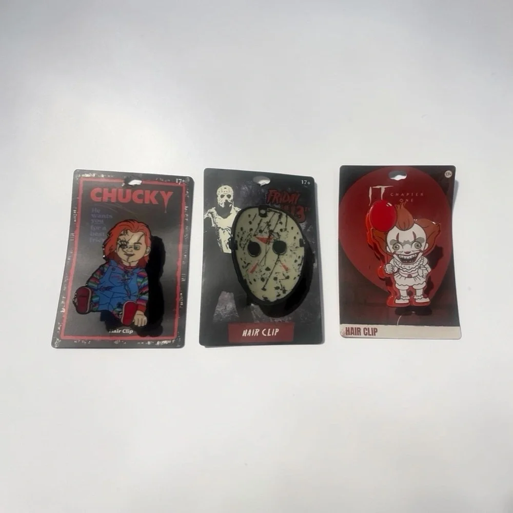 Lot Of 3 HORROR HAIR CLAW‎ CLIP Chucky,Jason,Pennywise Brand New